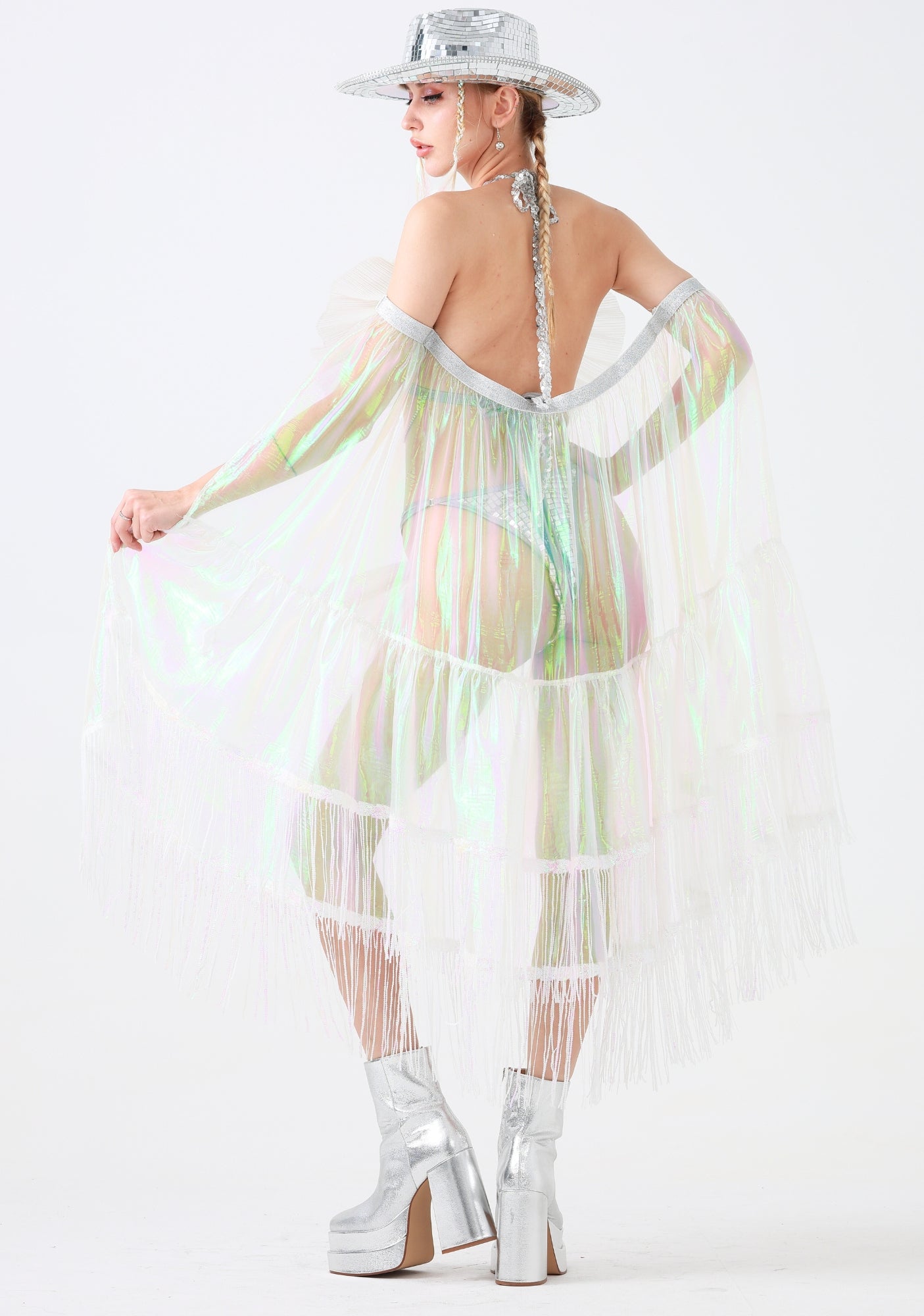 Rainbow Iridescent Fringe Cape