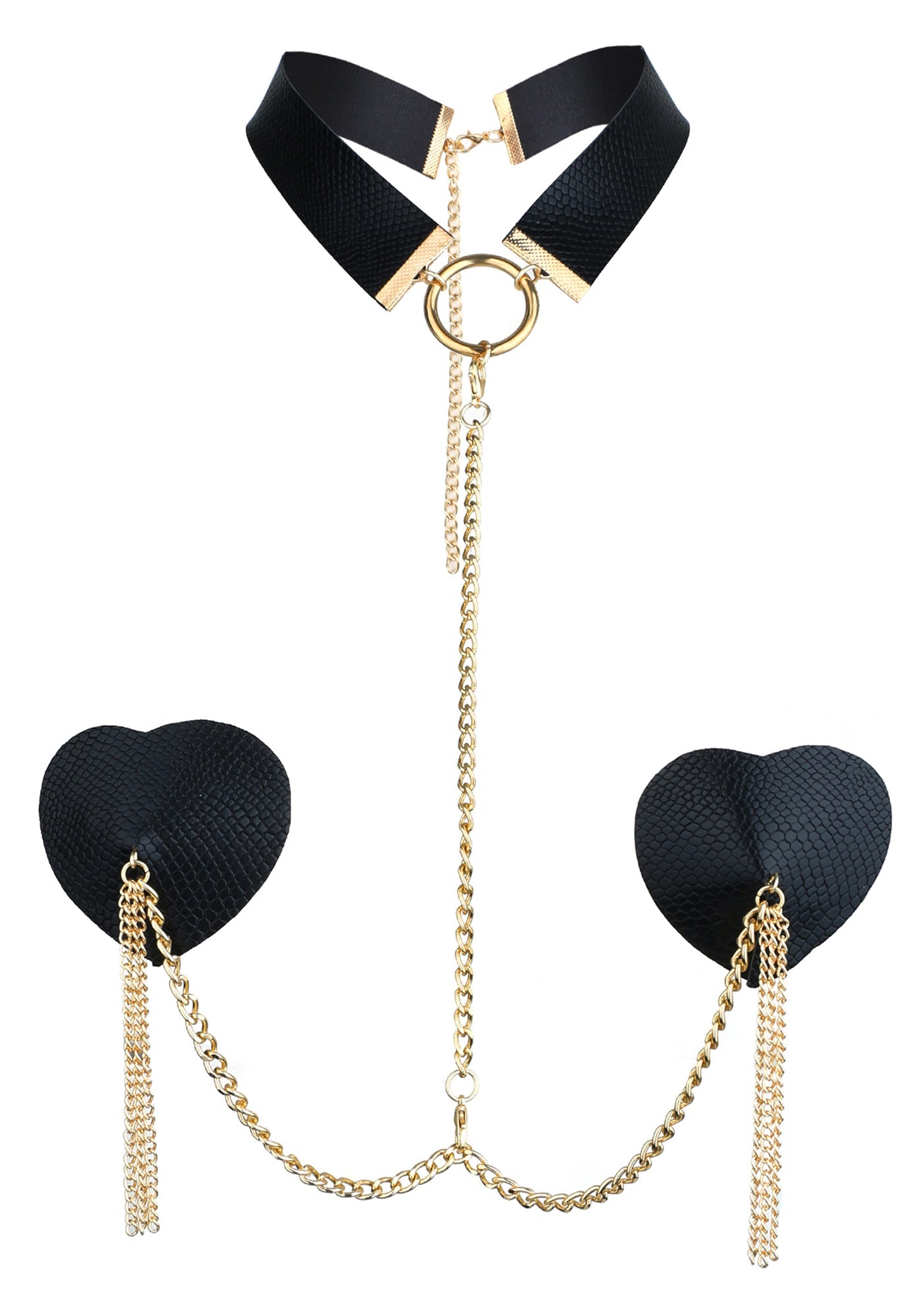 Black Heart-Shaped Nipple Pasties with Choker - Only Rave