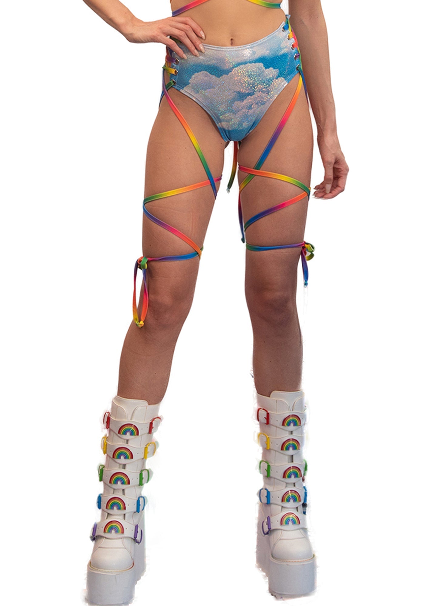 Rainbow Lace-up Shorts - Only Rave