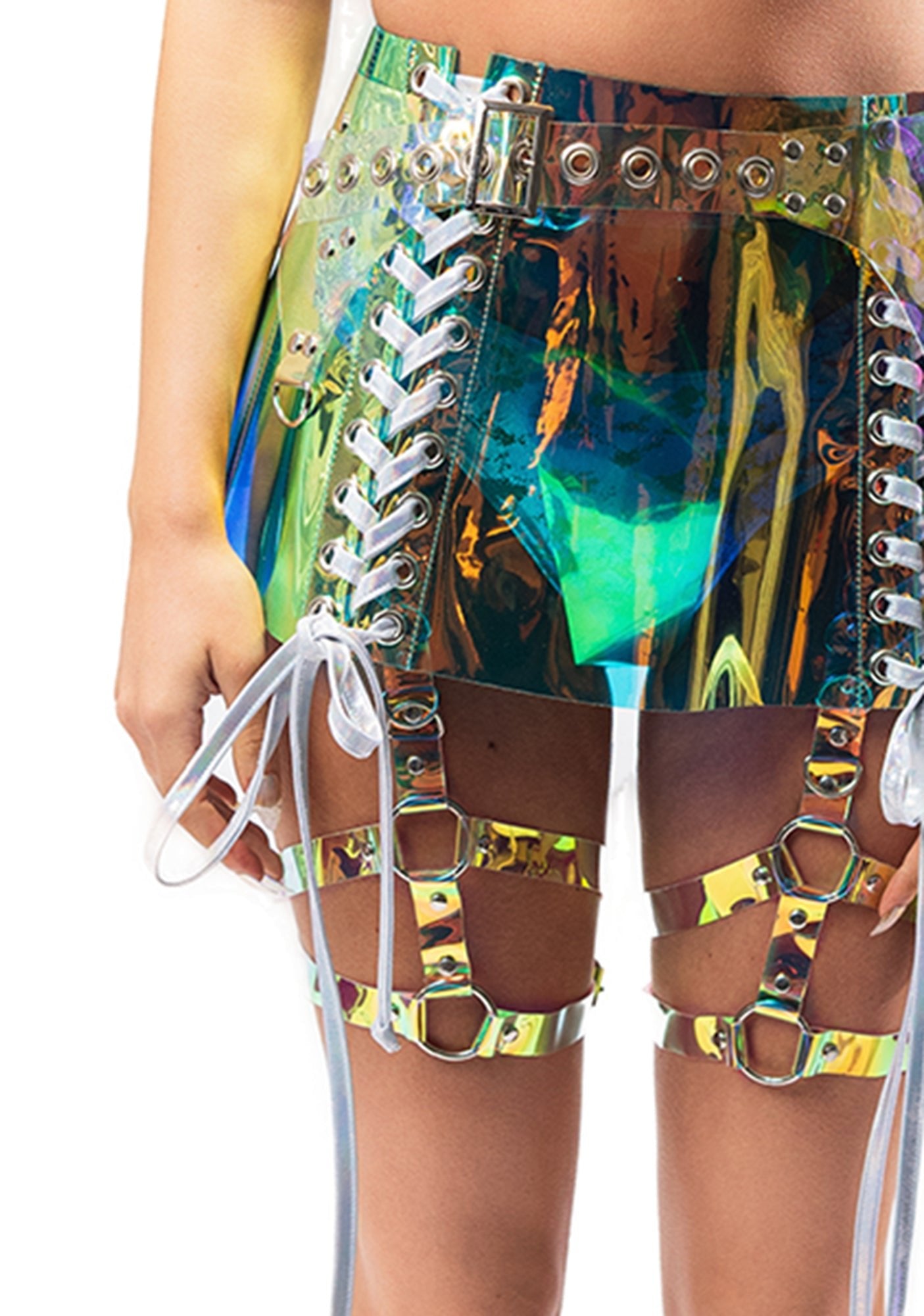 Sparkling Mint Lace-Up Vinyl Skirt - Only Rave